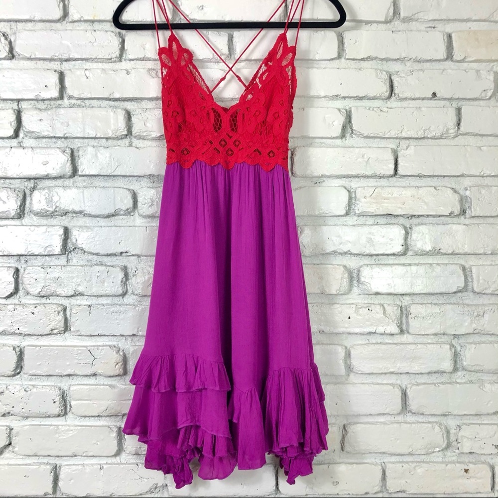 Free People Adella slip dress in lipstick combo